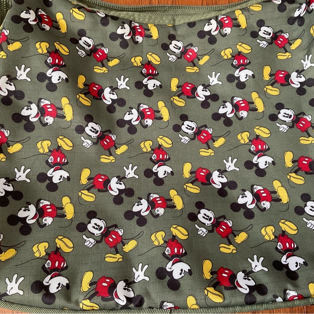Mickey Mouse Olive Green Square Shoulder Bag Zip Closure Disney Parks Character - Picture 2 of 6